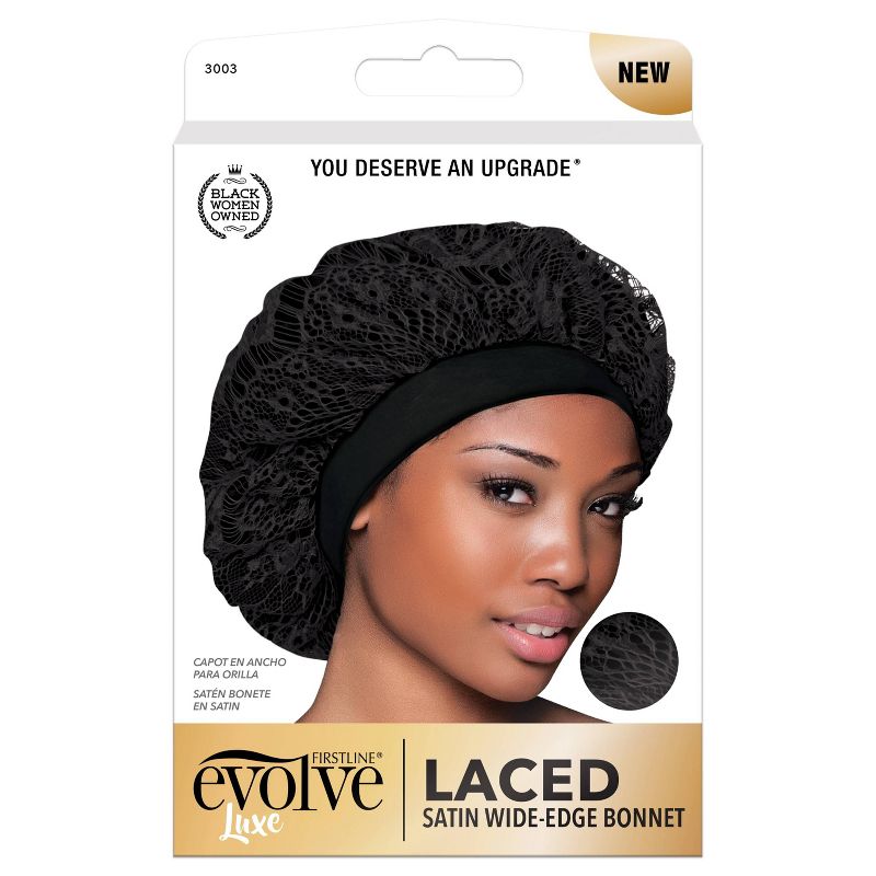 Evolve Products Lace Satin Hair Bonnet - Black, 1 of 5