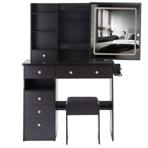 NicBex Salon Vanity Desk with Dryer Stand, Built-in USB Hub, Sliding Mirror & Cushioned Stool for Bedroom/Salon - 1 of 4