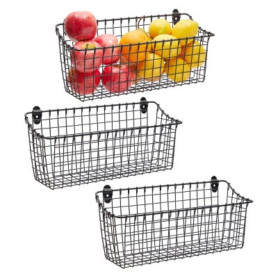 Farmlyn Creek 3 Pack Black Metal Wall Mounted Fruit Baskets for Storage (10.25 x 5.5 x 7.5 In)