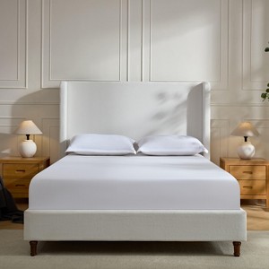 Queen Size 54" High Headboard Platform Bed Harper Upholstered Bed Frame Cream White Chenille, King Platform Bed, Elegant Simplicity-- Frevyn - 1 of 4
