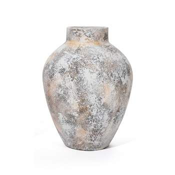 LuxenHome Marble White 11.8-Inch Tall Stoneware Table Vase Multicolored