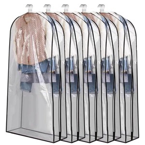 5 Pack Garment Bag for Hanging Clothes Dustproof Waterproof Hanging Clothes Storage Bag Clear Transparent Suits Cover for Sweater Jacket Coat Dress - 1 of 4