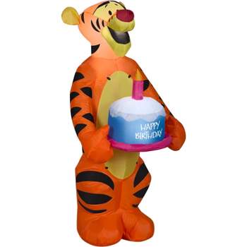 Gemmy Airblown Inflatable Birthday Party Tigger with Cake, 3.5 ft Tall, Orange