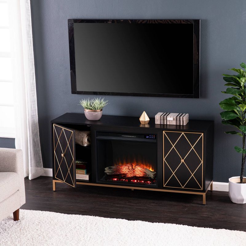 Nessnal Fireplace with Media Storage Black/Gold - Aiden Lane, 4 of 16