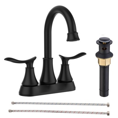 Munora 2-Handle 4-Inch Matte Black Bathroom Faucet with Pop-up Drain and Supply Hoses