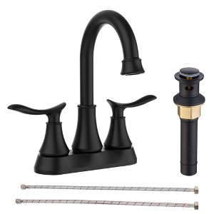 Munora 2-Handle 4-Inch Matte Black Bathroom Faucet with Pop-up Drain and Supply Hoses - 1 of 4