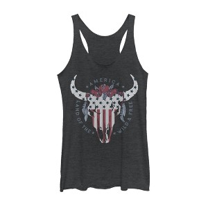Women's Lost Gods Fourth of July  Wild & Free Skull Racerback Tank Top - 1 of 3