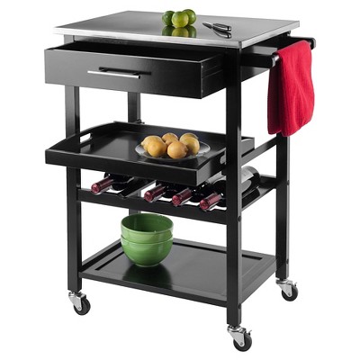 Black Stainless Steel Top Kitchen Cart with Wine Rack