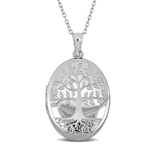 EVERLY JEWELRY | Sterling Silver 20mm oval tree of life design Pendant With Cable Chain Locket, 18-inch - 1 of 4