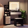 Vanity Desk with Sliding Mirror and Lights, Makeup Vanity Set with 4 Drawers, Stool, Power Outlet, Open Shelves - 2 of 4