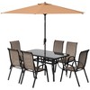 Outsunny 8 Piece Patio Furniture Set with Umbrella, Outdoor Dining Table and Chairs, 6 Chairs, Push Button Tilt and Crank Parasol, Glass Top - 4 of 4