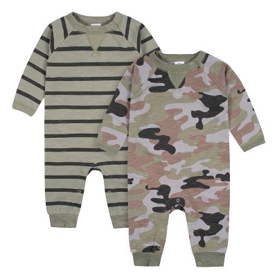 Gerber Baby Boys' Raglan Sleeve Romper, 2-pack, Green Camo & Stripes, 0-3  Months : Target