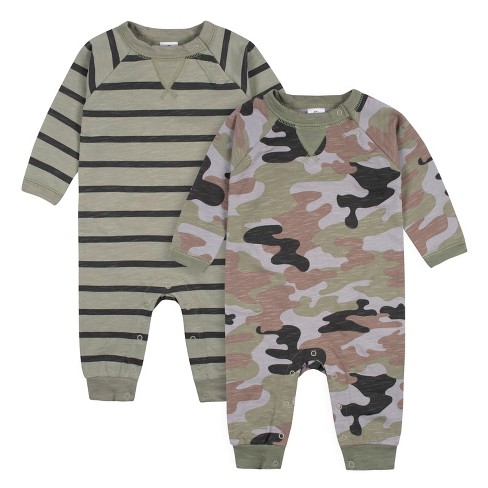 Gerber Baby Boys Raglan Sleeve Romper 2 pack Green Camo