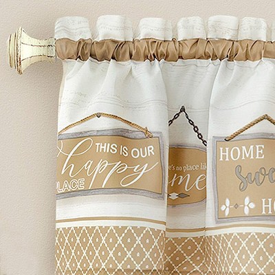 Tan Polyester Sheer Rod Pocket Kitchen Curtain Set