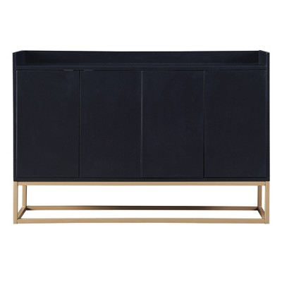 TIRAMISUBEST Modern Black Sideboard Buffet Cabinet with 4 Doors & Metal Legs - Dining Room Storage Furniture with Push-to-Open Design