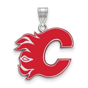 Black Bow Jewelry Sterling Silver Calgary Flames NHL Large Pendant - 1 of 3