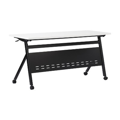 White and Black Commercial Grade Folding Training Table with Casters