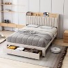 Queen Size Bed Frame with Storage Headboard and Charging Station, Platform Bed Frame with Drawers, Heavy Duty, No Box Spring Needed,Off-White - 2 of 4