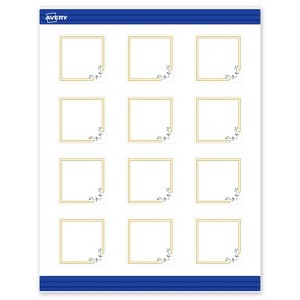 Avery Printable Square Cards, Gold Double Border with Florals, 2" x 2", Matte White Square Cards, Laser/Inkjet, 120ct, Great for Business Cards - 1 of 4