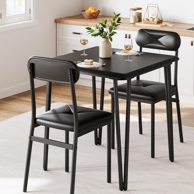 Small Table and Chairs Set of 2, Dining Table for 2, Dinette Set for 2, Square Dinner Table Set
