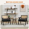 Mid-Century Accent Chair Set of 2 - Farmhouse Wood Armchair with Rattan Backrest & Linen Cushion - 3 of 4