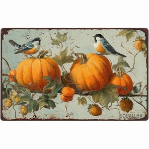Lomsoe Vintage Pumpkin With Bird Metal Sign Fall Thanksgiving Pumpkin Tin Sign Wall Decor for Bar Cafe Home Kitchen Office 12¡Á8 Inch - 1 of 1