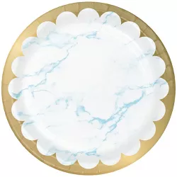 24ct Marble Disposable Dinnerware Plates Blue