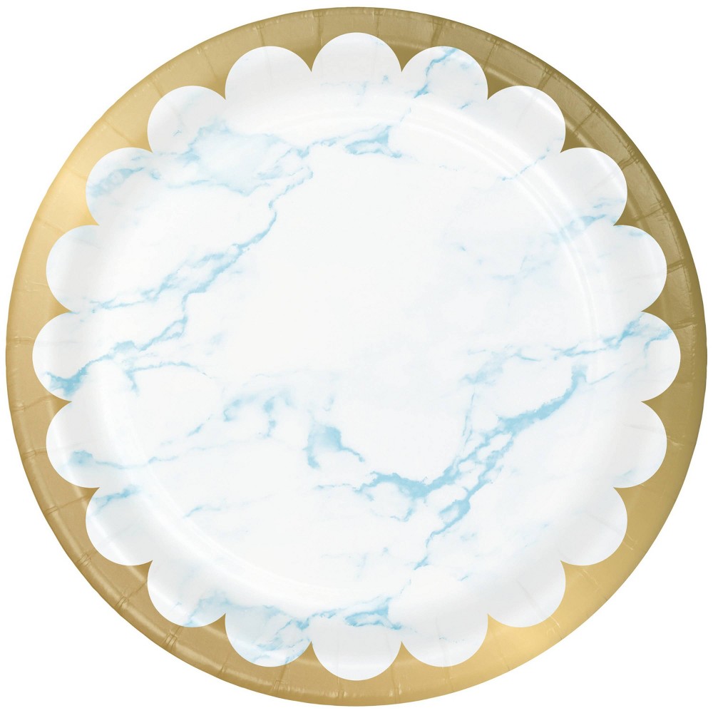 Photos - Other tableware 24ct Marble Disposable Dinnerware Plates Blue