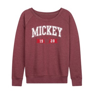 Women's - Disney - Mickey 1928 Collegiate Lightweight French Terry Wide Neck Long Sleeve Shirt - 1 of 4