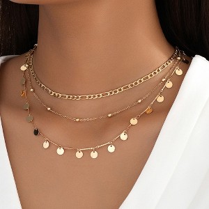 HTUTWOO Gold Layered Necklaces for Women,Fashion Figaro Chain Round Bead Stacking Clavicle Chain Sequin Pendant Necklace Jewelry Set Gifts for Friends - 1 of 4