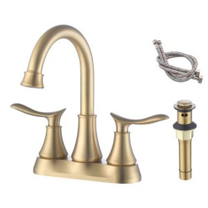 Brushed Nickel 2-Handle Bathroom Faucet with Pop-up Drain, Supply Hoses, 360� High Arc Swivel Spout, Centerset for Vanity Sink - 1 of 4