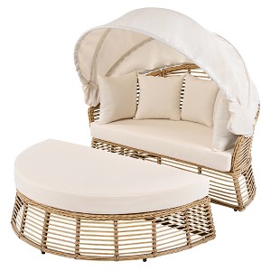 BENCMATE Beds, Patio Outdoor Daybed with Canopy and Cushions, Clamshell Sectional Bed for Backyard, Porch, Pool Round Bed, Beige, 53.1"*55.5"*49.2" - 1 of 4