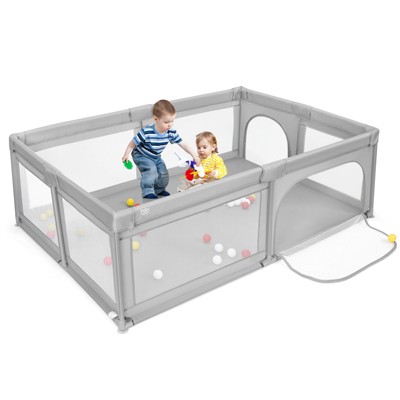 Image of Costway Baby Playpen Extra-Large Safety Baby Fence w/50 Ocean Balls Gray
