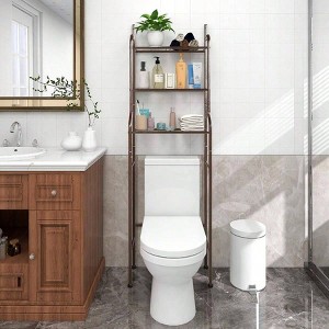 3 - Shelf Bathroom Organizer Over Toilet Space Saver Brown Corner Stand Storage Rack for Small Bathrooms - 1 of 4