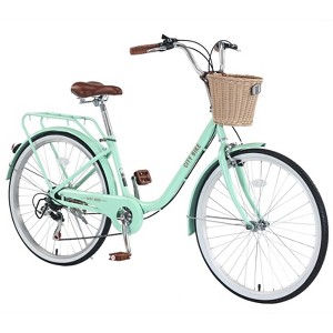 INFURNIC Bicycles 7 Speed City Bike with Basket and Steel Frame for Girls Commuter and Leisure Riding, Green, 66.93"*24.8"*41.34" - 1 of 4