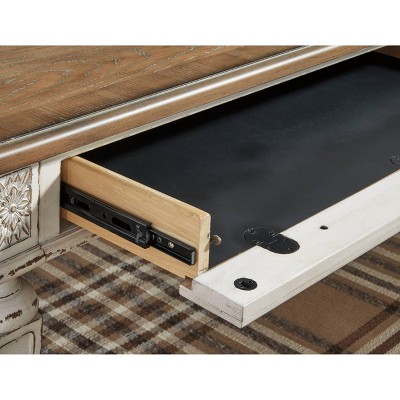 Rustic White and Brown Wood Home Office Desk with USB Port