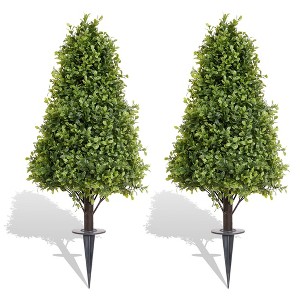 poetree 3ft Artificial Boxwood Plant with Integrated Ground Stake,Set of 2 UV Resistant Fake Plants for Indoor Outdoor - 1 of 4