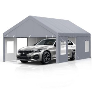 13x25FT Full-Cover Carport with 4 Doors & 4 Windows, All-Weather UV Resistant Garage Shelter for Cars/Trucks - Gray - 1 of 1