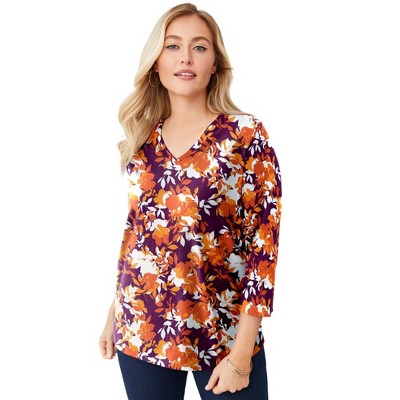 Jessica London Women's Plus Size Stretch Cotton V-Neck Tee
