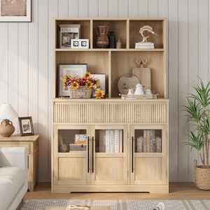 60" Kitchen Pantry Cabinet with Glass Doors, Food Storage Cabinet, Kitchen Organizer, Wave Design, for Living Room, Dining Room - 1 of 4