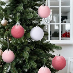 25-Pack Flocked Velvet Christmas Tree Ball Ornaments Set, Decorative Hanging Baubles, Shatterproof Plastic Decorations for Wreath Garland - 1 of 4
