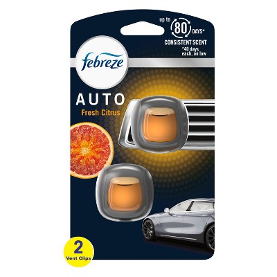 Febreze AUTO Air Freshener Vent Clip Fresh Citrus Scent, .07 oz. Car Vent Clip, Pack of 2