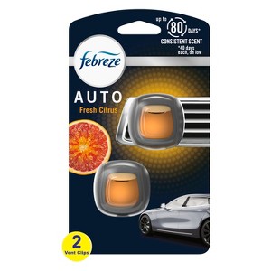 Febreze AUTO Air Freshener Vent Clip Fresh Citrus Scent, .07 oz. Car Vent Clip, Pack of 2 - 1 of 4