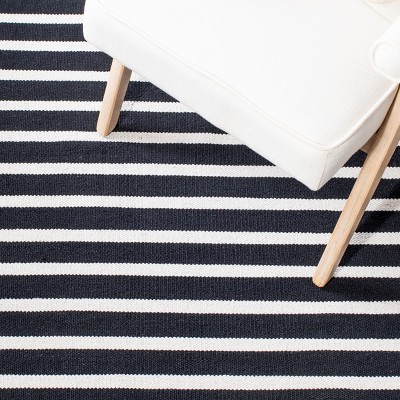 Coastal Charm Black Stripe Hand-Woven Cotton 4'x6' Area Rug