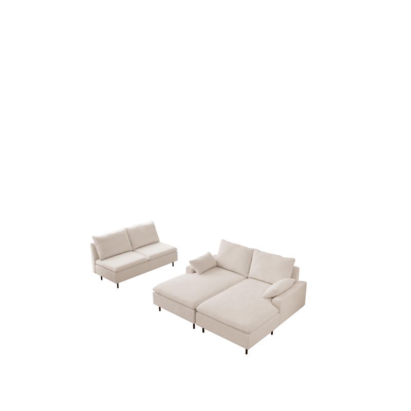 128.3"/100" Linen Upholstered Sectional Sofa with Lounge Chair, Modular Sofa with Pillows, Beige 4A - ModernLuxe, 5 of 10
