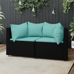 VidaXL 2 Piece Patio Lounge Set with Cushions Poly Rattan Gray - 1 of 4