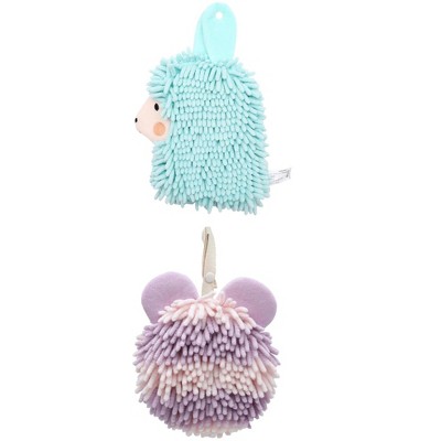 REGALWOVEN Chenille Fuzzy Ball Bathroom Alpaca Fuzzy Soft Absorbent Hanging Towels 7" x 7"/7" x 11" 2 Pcs