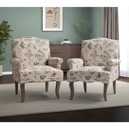 Set of 2 Auguste Wooden Upholstered Armchair with Pattern Design ARTFUL LIVING DESIGN GREY