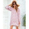 Women Babydoll Long Puff Sleeve Square Neck Floral Print Tiered Ruffle Hem Flowy Mini Dress with Pockets - 4 of 4