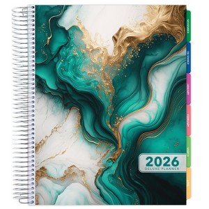 DELUXE 2026 Planner, 8.5"x11": 14 Months (Nov 2025-Dec 2026), Includes Page Tabs, Bookmark, Planning Stickers, Pocket Folder (Teal Gold Marble) - 1 of 4